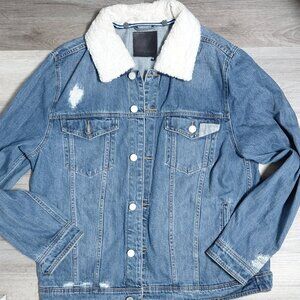 Fleece-Collar Denim Trucker Jacket